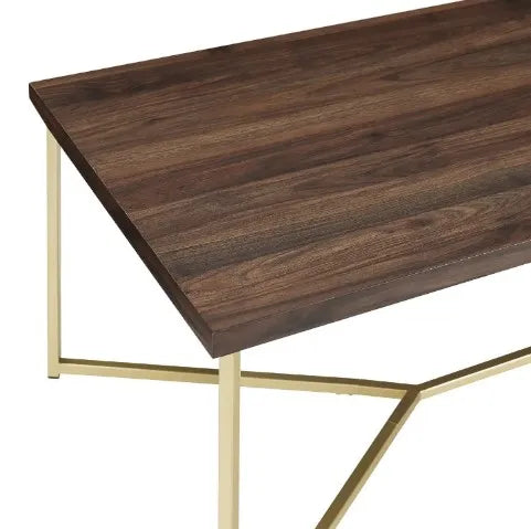 Center Table For Drawing Room, Rectangular Shape Wooden Base With Golden Farm Coffee table, Modern Drawing room table, Stylish Center Table