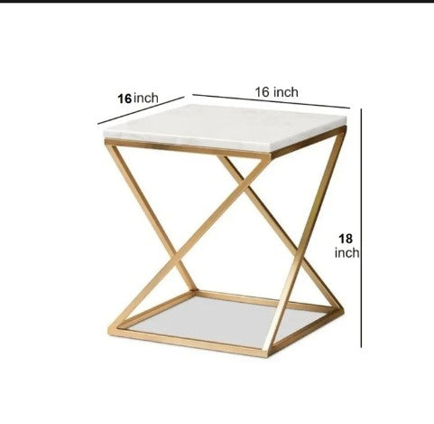 Modern Hexagonal Coffee Table, White Marble Top Side Table, Hexagonal White & Gold Side Table, Luxurious Gold Accent Living Room Table