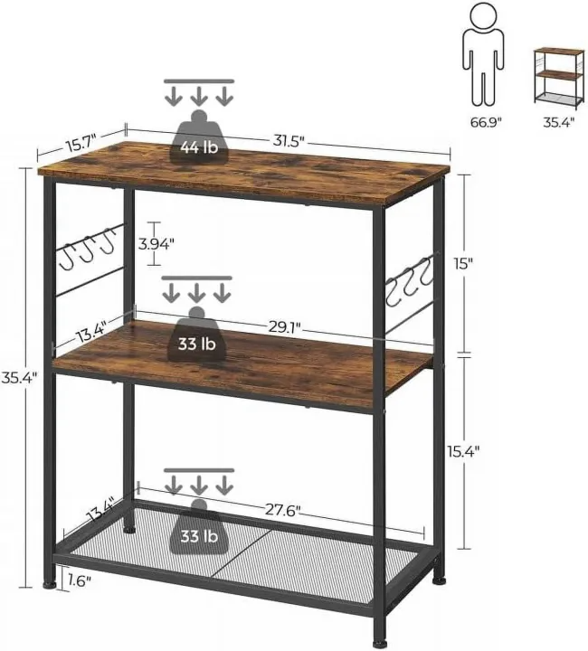 3 Tier Kitchen Bakers Rack, Kitchen Shelf Rack, Microwave Oven Stand