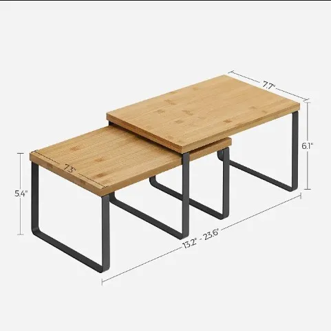 Kitchen Cabinet Shelf Rack 2 Tier Wooden Organizer, Stackable, Expandable, Black/Natural Brown |Kitchen Accessories |Kitchen Cabinets Shelf Rack