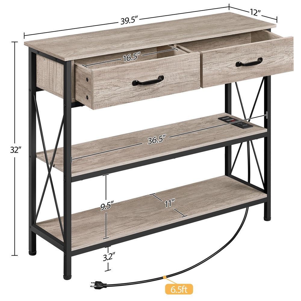 3 Tier Console Table with 2 Drawers & 2-Shelves for Entryway, Hallway and Mirror table, Daraz