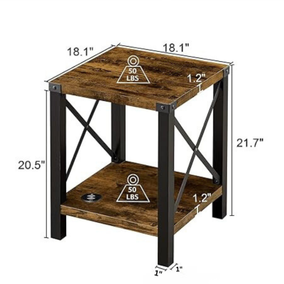 Rustic Industrial Side Table with Black Metal Frame – Perfect Nightstand or End Table for Small Spaces, Living Room, and Bedroom