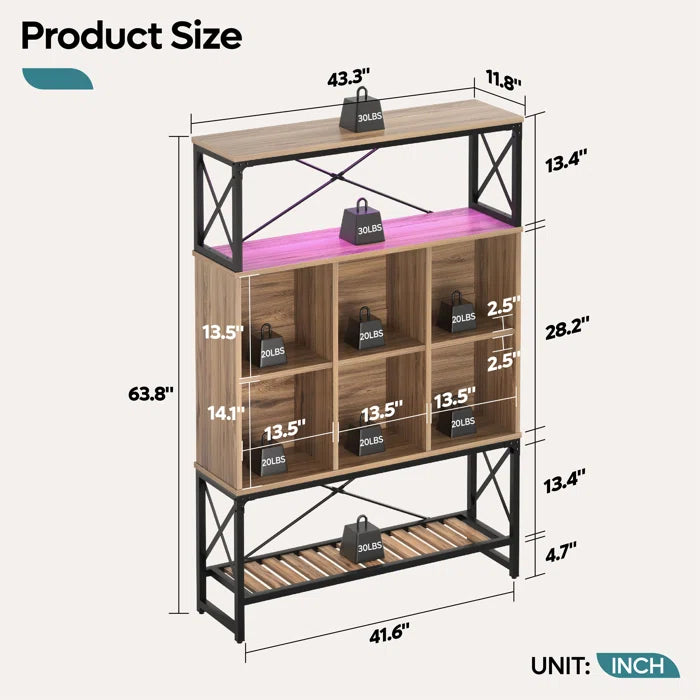 Bookcase with 6 Cubes and 3 Open Storage Shelves for Living rooms, 5 tier Bookshelf, Display Shelf, Stylish Adjustable Bookshelf, Home Offices