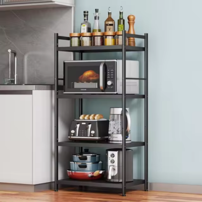 4 Tiers Kitchen Bakers Rack for Kitchens with Storage Shelf, Microwave Oven Stand Free Standing Kitchen Utility Cart Storage Shelf Organizer