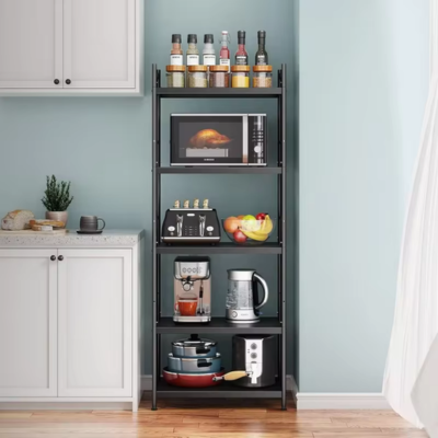 4 Tiers Kitchen Bakers Rack for Kitchens with Storage Shelf, Microwave Oven Stand Free Standing Kitchen Utility Cart Storage Shelf Organizer