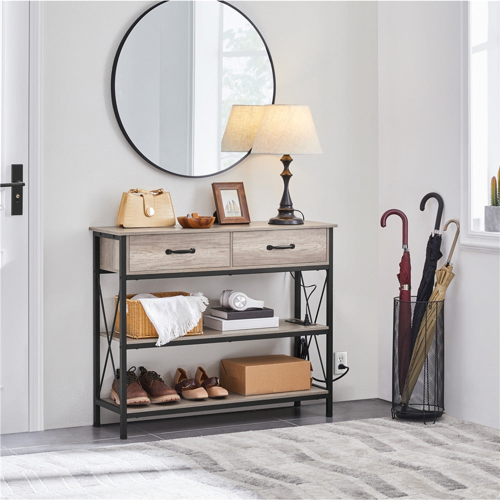 3 Tier Console Table with 2 Drawers & 2-Shelves for Entryway, Hallway and Mirror table, Daraz