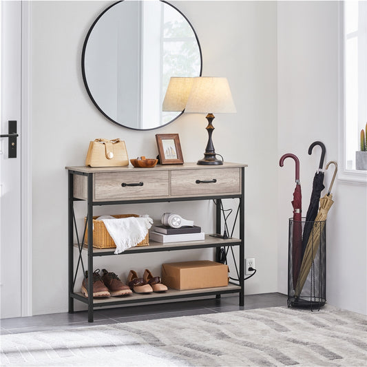 3 Tier Console Table with 2 Drawers & 2-Shelves for Entryway, Hallway and Mirror table, Daraz