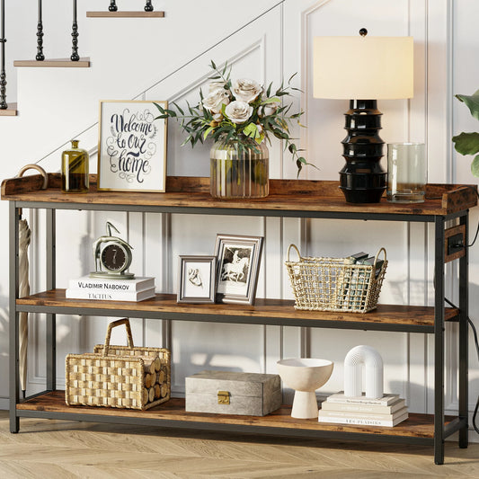 Versatile 3-Tier Console Table: Adjustable Wood-Metal Sofa Table for Chic Living Room and Home Organization