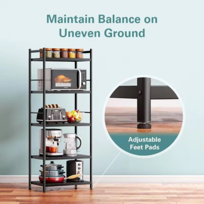 4 Tiers Kitchen Bakers Rack for Kitchens with Storage Shelf, Microwave Oven Stand Free Standing Kitchen Utility Cart Storage Shelf Organizer