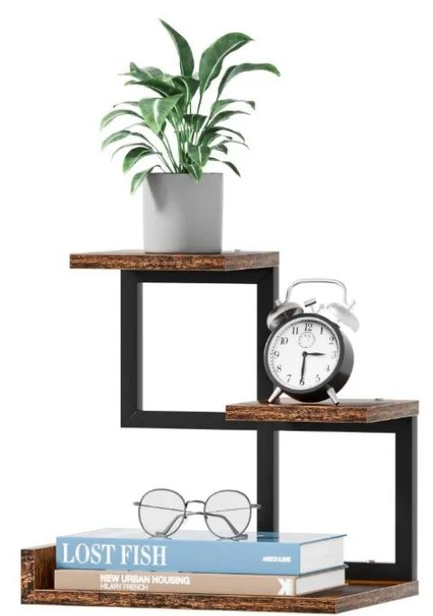 3 Tier Storage Display Rack Wood desktop Shelf Small Bookshelf Desk Organizers, Office Decor, Stand Shelves with Metal Frame for Books/Plants/Toys