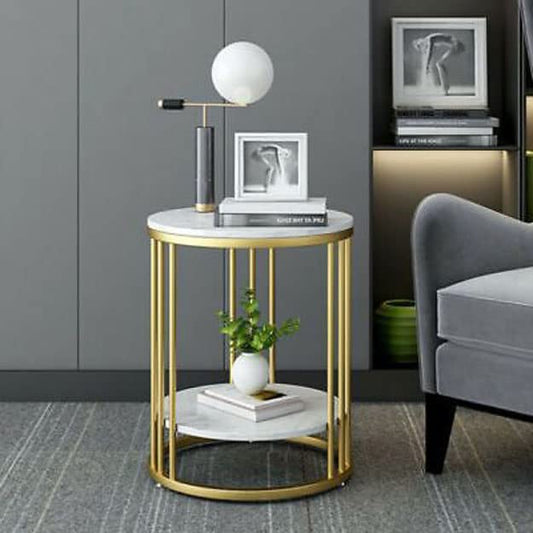 Chic 2-Tier Round Side Table: Versatile Sofa Table, End Table, Nightstand, and Stylish Plant Stand for Living Room, Bedroom, and Office