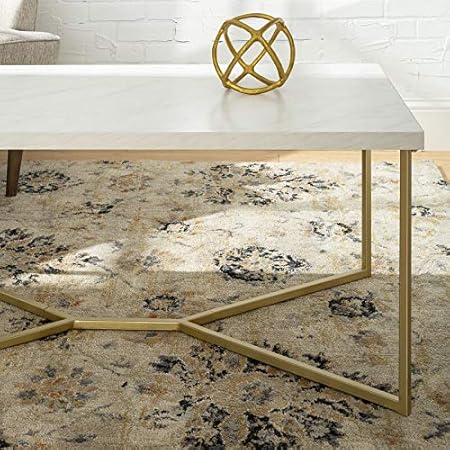 Center Table For Drawing Room, Rectangular Shape Wooden Base With Golden Farm Coffee table, Modern Drawing room table, Stylish Center Table