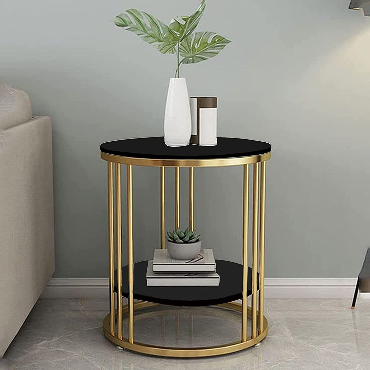 Chic 2-Tier Round Side Table: Versatile Sofa Table, End Table, Nightstand, and Stylish Plant Stand for Living Room, Bedroom, and Office
