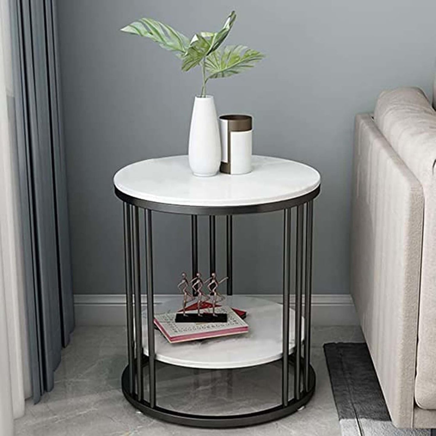 Chic 2-Tier Round Side Table: Versatile Sofa Table, End Table, Nightstand, and Stylish Plant Stand for Living Room, Bedroom, and Office