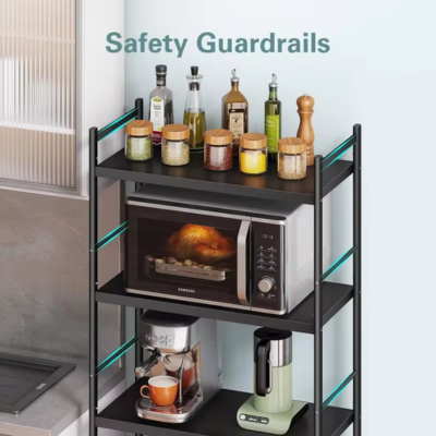 4 Tiers Kitchen Bakers Rack for Kitchens with Storage Shelf, Microwave Oven Stand Free Standing Kitchen Utility Cart Storage Shelf Organizer