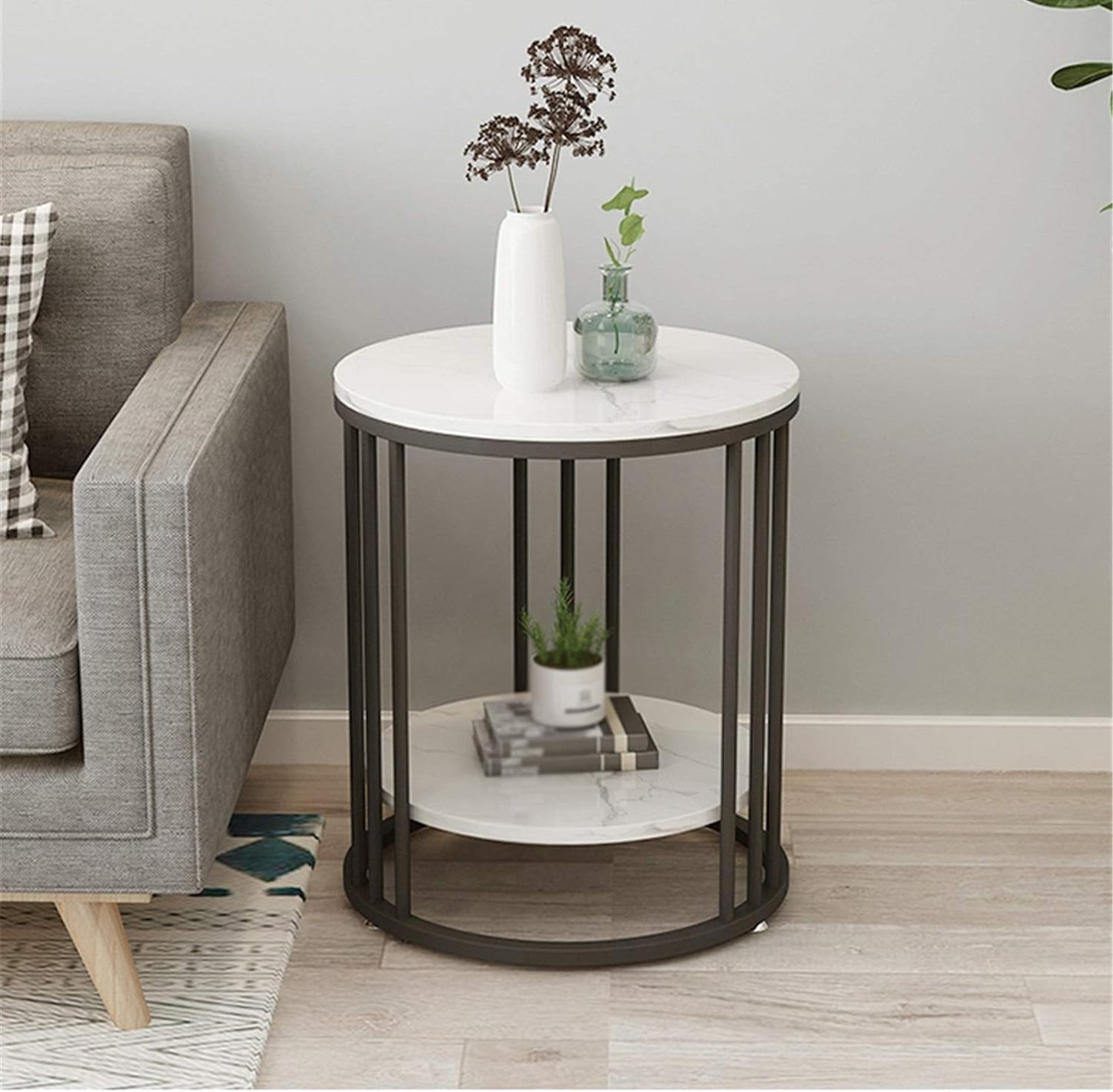 Chic 2-Tier Round Side Table: Versatile Sofa Table, End Table, Nightstand, and Stylish Plant Stand for Living Room, Bedroom, and Office