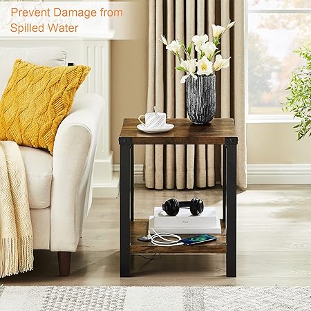 Rustic Industrial Side Table with Black Metal Frame – Perfect Nightstand or End Table for Small Spaces, Living Room, and Bedroom