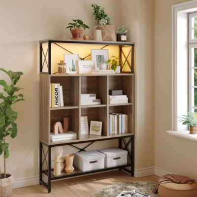 Bookcase with 6 Cubes and 3 Open Storage Shelves for Living rooms, 5 tier Bookshelf, Display Shelf, Stylish Adjustable Bookshelf, Home Offices