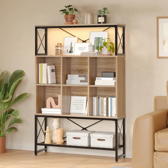 Bookcase with 6 Cubes and 3 Open Storage Shelves for Living rooms, 5 tier Bookshelf, Display Shelf, Stylish Adjustable Bookshelf, Home Offices