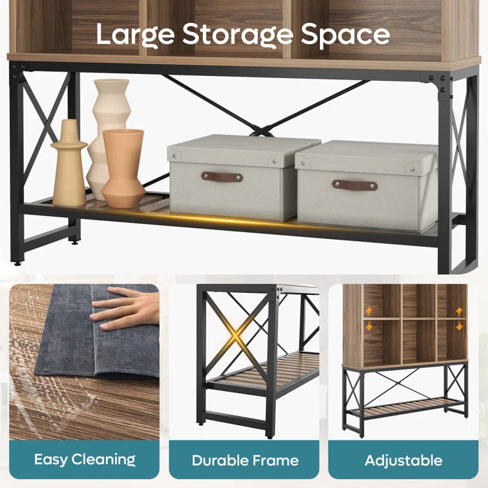 Bookcase with 6 Cubes and 3 Open Storage Shelves for Living rooms, 5 tier Bookshelf, Display Shelf, Stylish Adjustable Bookshelf, Home Offices