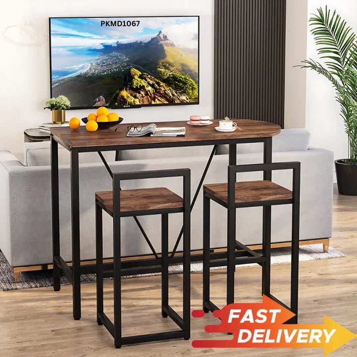 Table Set, luxury Dining table and 2 chairs with marble effect, Counter Stools Dining Table Sets