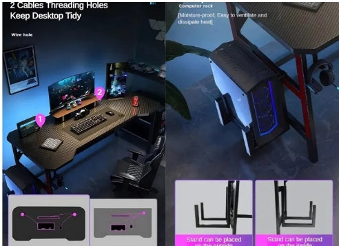 Gaming Desk with Monitor Stand, Computer Gamer Table, PC Gaming Table, Ergonomic Computer Desk, Durable Work Table, Workstation, for Home Office Gaming Room Live Streamer