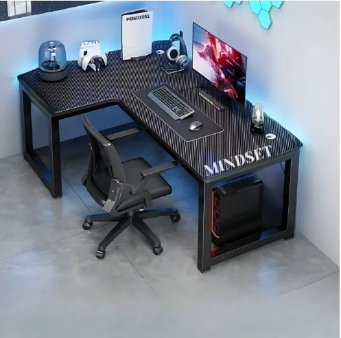 "L-Shaped Wooden Gaming Desk, Solid Wood Office & Study Computer Desk, PC Laptop Table, Workstation for Gaming & Writing