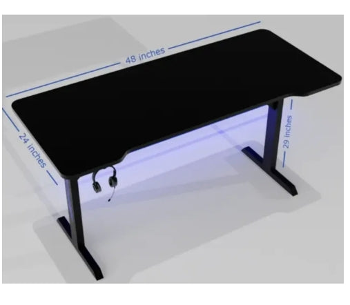 Black Metal Gaming Desk with Wooden Top, Ergonomic Office Workstation, Modern PC Laptop Table, Study Desk with Headset Holder, Home Office Computer Desk