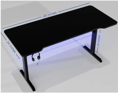 Black Metal Gaming Desk with Wooden Top, Ergonomic Office Workstation, Modern PC Laptop Table, Study Desk with Headset Holder, Home Office Computer Desk