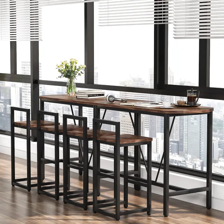 Table Set, luxury Dining table and 2 chairs with marble effect, Counter Stools Dining Table Sets