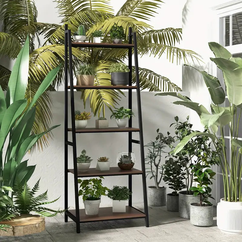 5 tier bookshelf/versatile Bookcase with Wood & Metal Frame for Home or Office, Ladder Shape Bookshelf Rack, Organizer