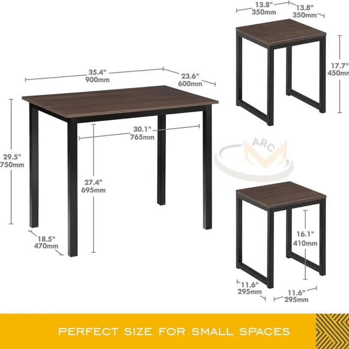 Small Dining Table Set, 3 Pieces Dining Set, Living Room Furniture, Dinette, Breakfast Nook, Modern Metal Frame, Centre Table, Marble D