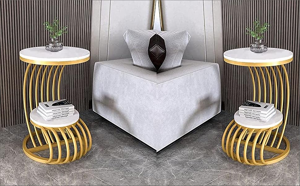 The Wood Club Metal Side Table, 2-Tier Modern Style End Table with Storage Shelf, Side Table for Small Spaces, Fashionable Coffee Table for Living Room