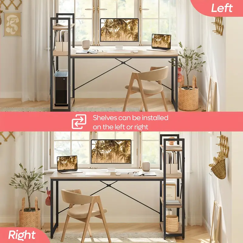 Home office computer desk large Office Desk With 4 Tier Shelves, Modern Simple Style Workstation Table Industrial Writing Desk For Home Office Small Spaces