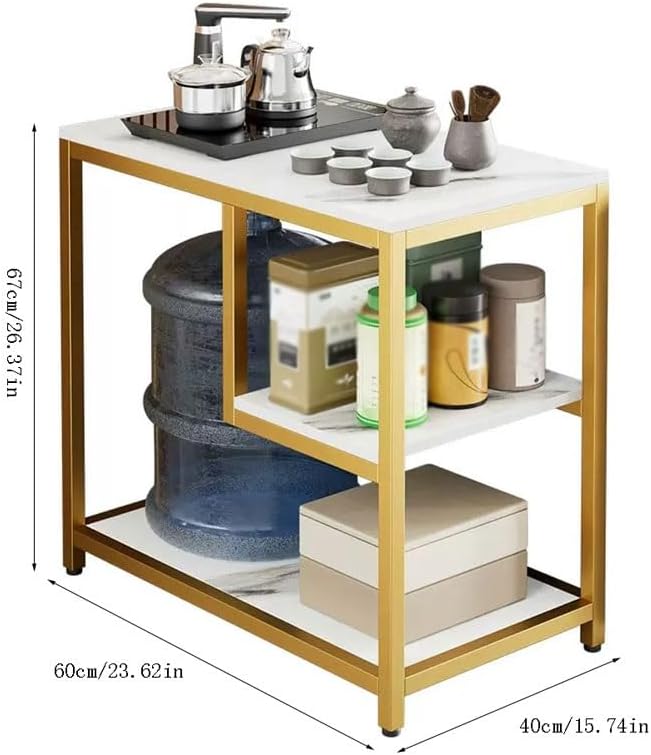 3 tier Sofa Side Table, Double Layered Small Tea Table,End Table, Tea Table, Bedside Table, Bedroom Side Table, Coffee Table with Gold Metal Legs for Living Room, Office