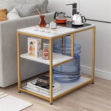 3 tier Sofa Side Table, Double Layered Small Tea Table,End Table, Tea Table, Bedside Table, Bedroom Side Table, Coffee Table with Gold Metal Legs for Living Room, Office
