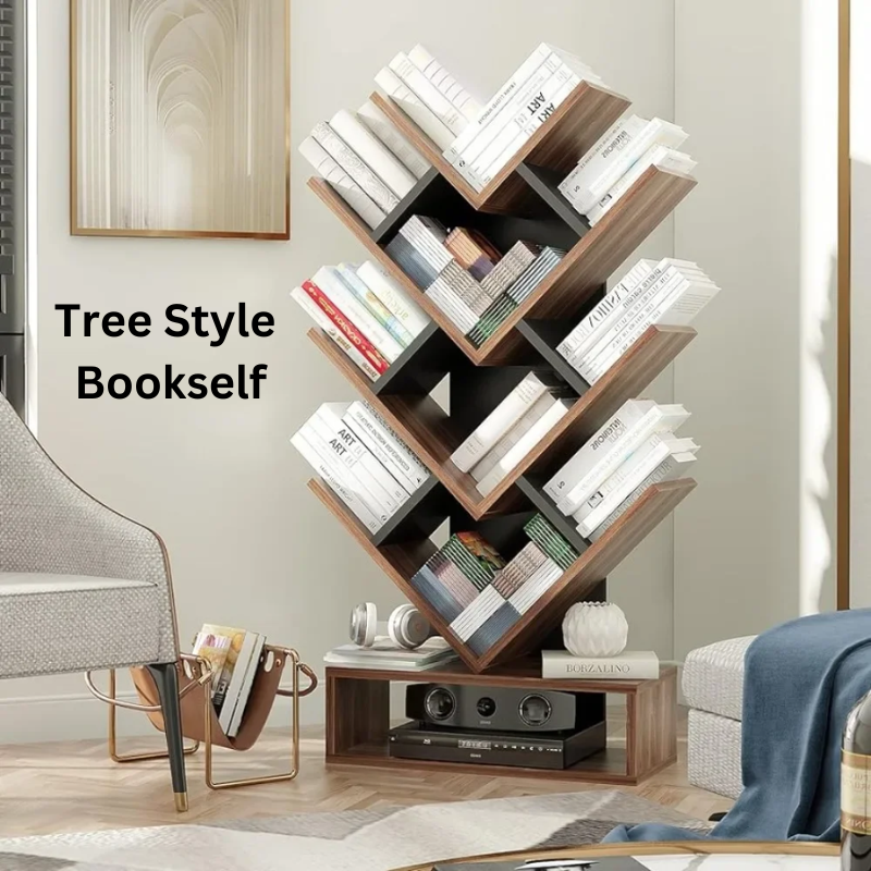 5 Shelf Floor Standing Bookcase, Free Standing Bookshelf Tree Style Rack
