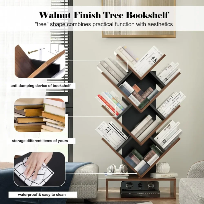 5 Shelf Floor Standing Bookcase, Free Standing Bookshelf Tree Style Rack