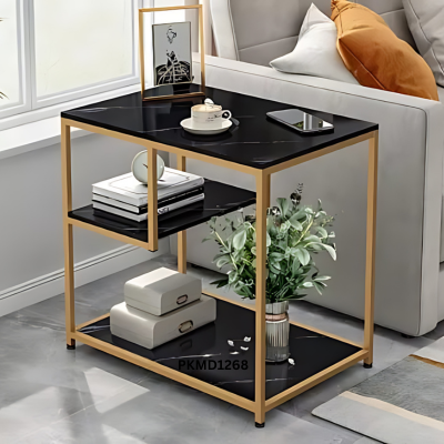 3 tier Sofa Side Table, Double Layered Small Tea Table,End Table, Tea Table, Bedside Table, Bedroom Side Table, Coffee Table with Gold Metal Legs for Living Room, Office