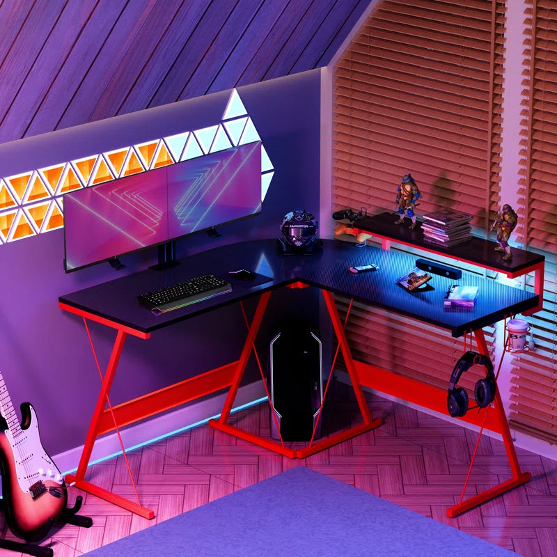 Modern L-Shaped Gaming Computer Desk with Monitor Stand, Home Office Corner Desk, Gaming Table