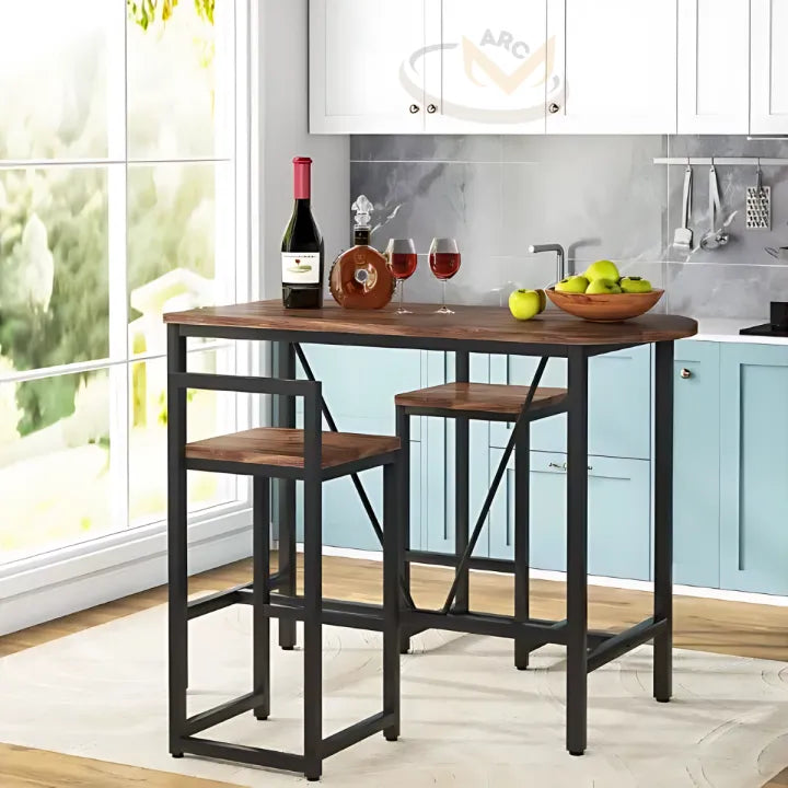 Table Set, luxury Dining table and 2 chairs with marble effect, Counter Stools Dining Table Sets