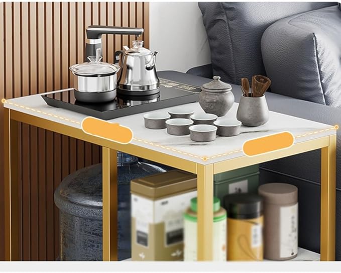 3 tier Sofa Side Table, Double Layered Small Tea Table,End Table, Tea Table, Bedside Table, Bedroom Side Table, Coffee Table with Gold Metal Legs for Living Room, Office