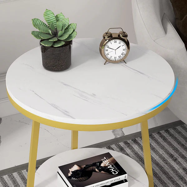 2 Tier Marble MDF Side Table with Storage Shelf| End Table| Coffee Table| Side Table