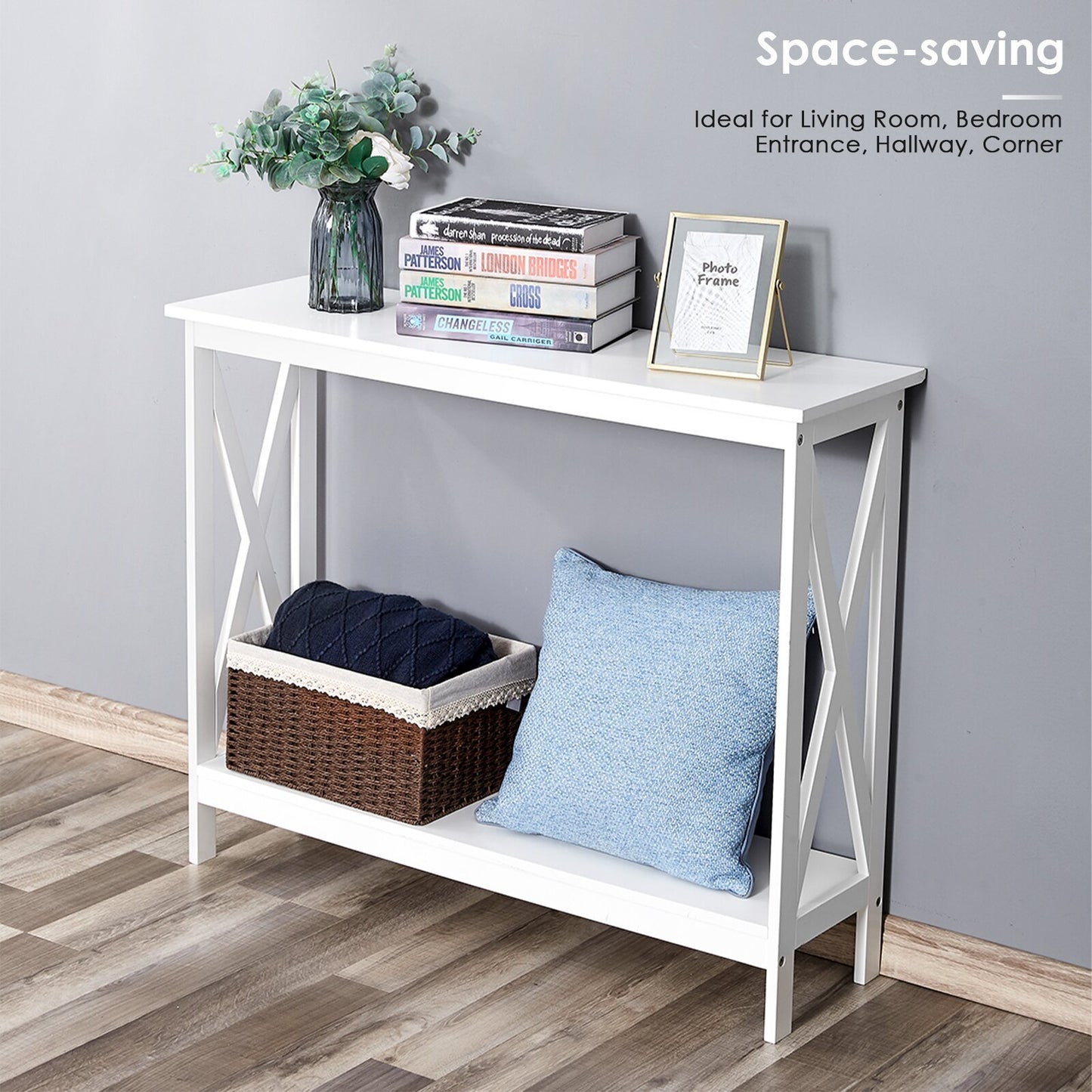 2 tier Small Narrow Entryway Table/hallway table with Storage Shelf, Console Table Hallway Table for room/homes/office
