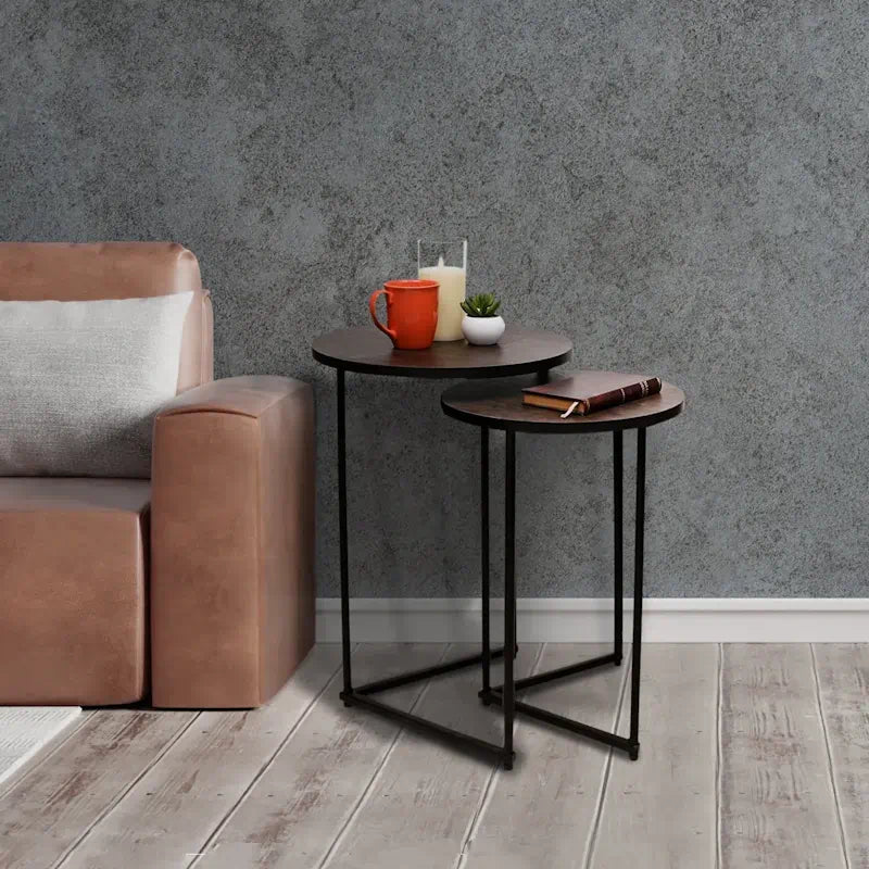 2 pieces round Nesting Table, Wooden Top Coffee Table Side Table console table, end table for room, home, office