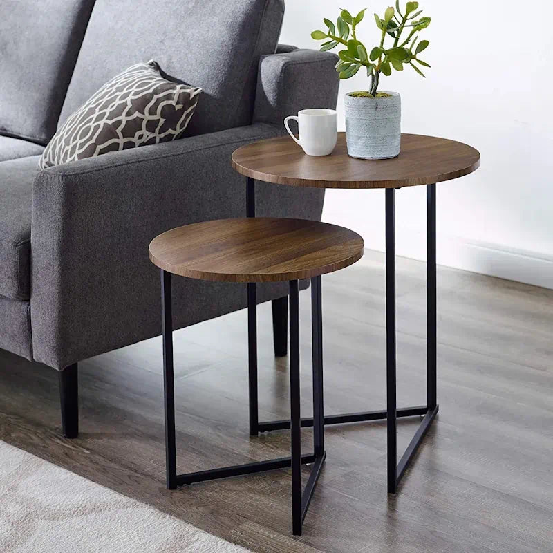 2 pieces round Nesting Table, Wooden Top Coffee Table Side Table console table, end table for room, home, office