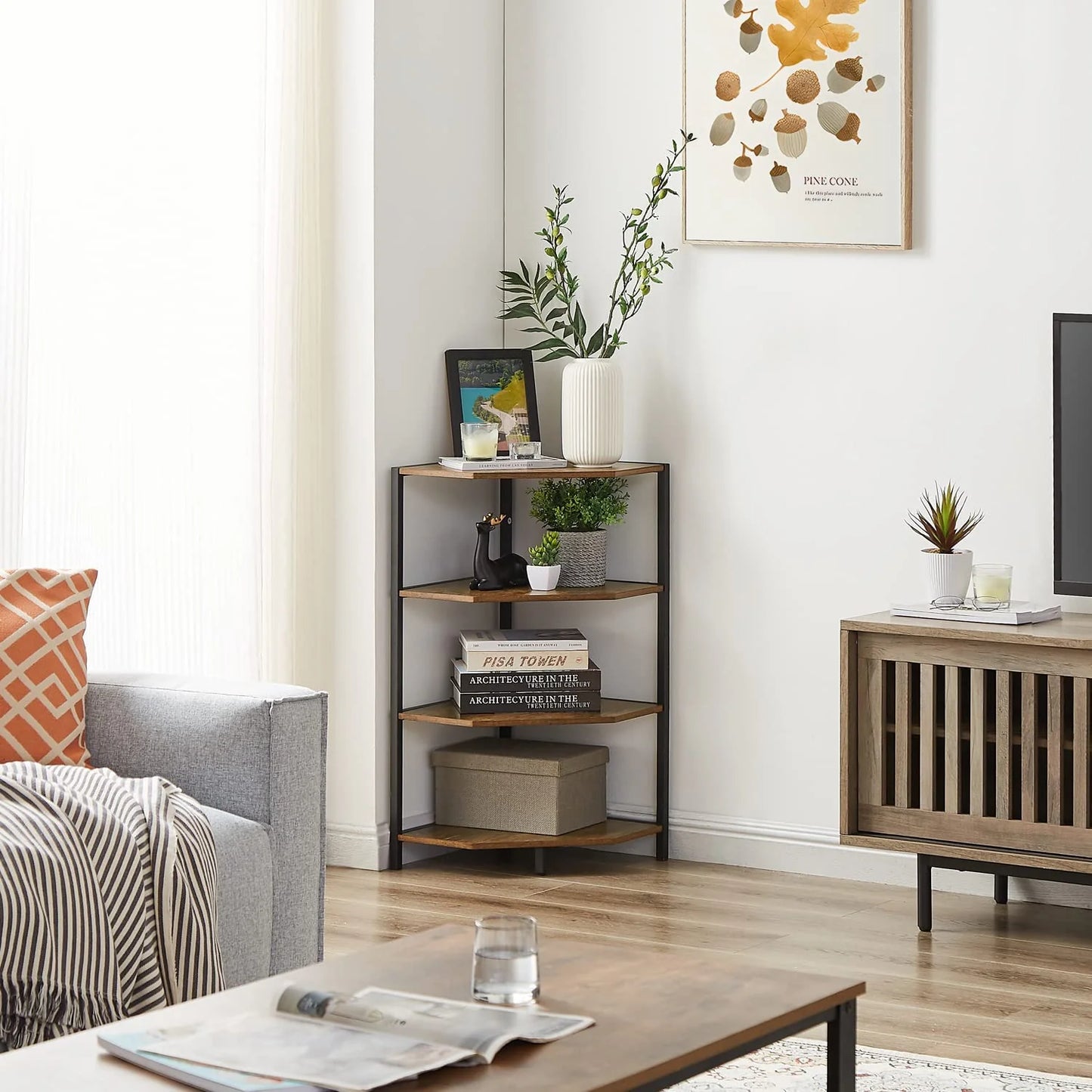 Mindset- Corner Bookshelf Organizer Rack - Stylish Fan-shaped Space-Saving Storage for Books and Decor