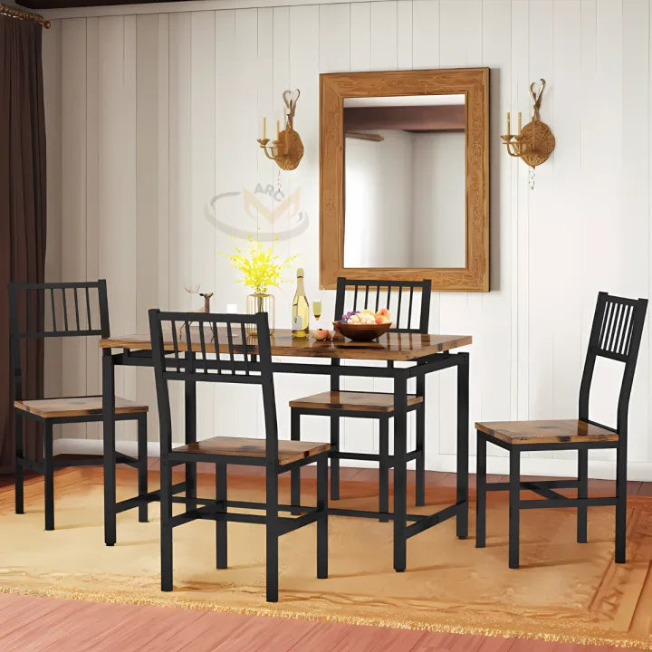 Dining Table and Chairs, 4 & 6 Piece Industrial Dining Table, Wooden Metal Frame, Dining Room, Modern Dining Table, Restaurant Home Luxury Dining Table Set, Kitchen Breakfast Table