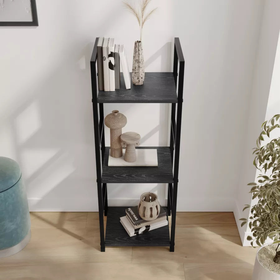 "Mindset Arc" Black 3-Tier Open Display Shelf Unit Modern Industrial 3-Shelf Storage Rack Multi-Purpose 3-Level Black Display Shelf