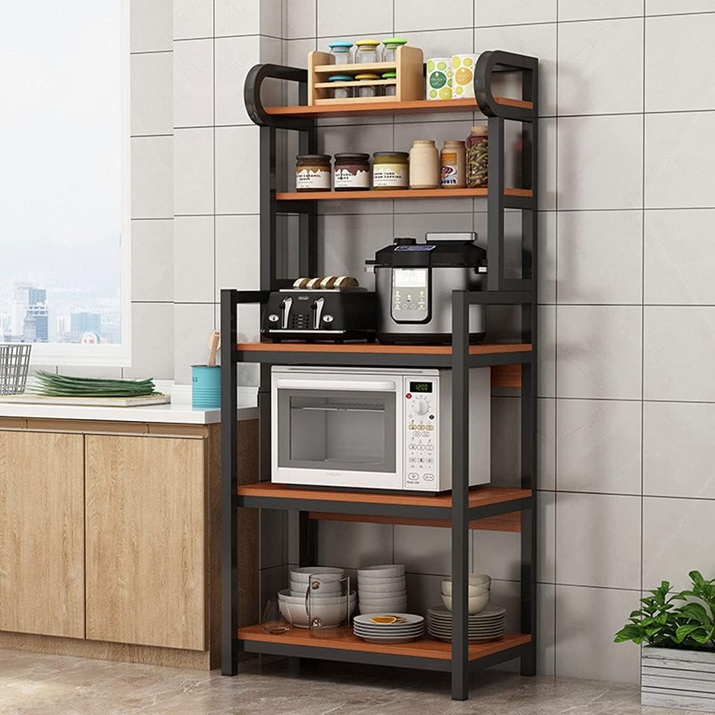 5 tier Kitchen storage rack for microwave oven and multiple kitchen accessories organizer wood shelf